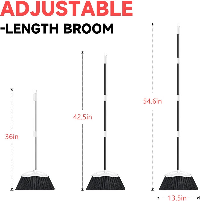 EZKEY Heavy Duty Broom, 54-inch Adjustable Long Handle Angle Brooms Large Brooms for Sweeping Indoor and Outdoor Commercial Broom for Home Kitchen Patio Garage Porch Courtyard Classroom, White - Image 2
